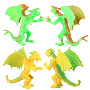 Set of 4 mythical flying dragon figurines with colorful wings and realistic scale textures