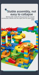 Detail of stable interlocking blocks and marbles for marble run building toy set