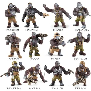 Set of 12 miniature gorilla action figures in military tactical gear with weapons