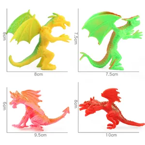 Set of 4 colorful dragon animal figures in green, red, and orange for kids
