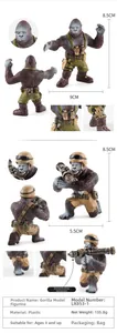 Detail view of gorilla models with detachable weapons and precise 8.5cm height scale