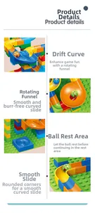 Detail of smooth ABS plastic building blocks with rounded edges and colorful marble run tracks