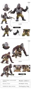 Detail showing detachable heavy machine guns and weapons on plastic gorilla action figures