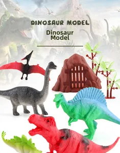 Detailliertes Set aus Kunststoff-Dinosaurierfiguren mit Fels- und Baumzubehör