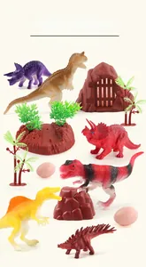 Detailgetreue Szene des Dinosaurier-Spielzeugsets mit Modellen, Bäumen und Felslandschaft