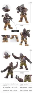 Detailed view of gorilla warrior action figures with tactical gear and weapon accessories