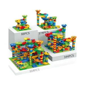 DIY marble run building blocks set with colorful tracks in 88 to 514 piece variations