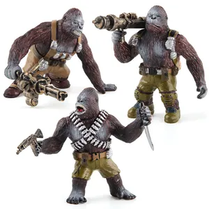 Three-piece gorilla warrior action figure set with gatling gun and heavy tactical weapons