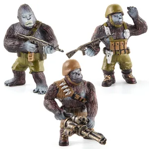 Miniature gorilla combat figures set with tactical gear and miniature weapons for kids