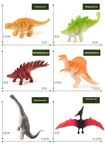 Detaillierte Größentabelle mit Abmessungen für verschiedene Dinosaurier-Modellfiguren wie Stegosaurus