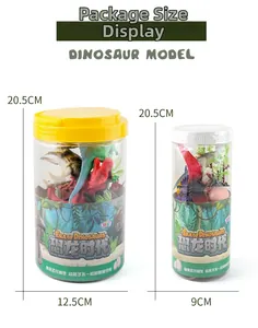 Detaillierte Verpackungsgrößenanzeige für Dinosaurier-Spielsets in großen und kleinen Dosen