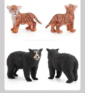 Detailed views of realistic tiger and black bear animal model figurines for children