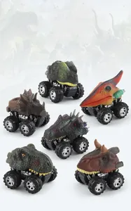 Detailed set of 6 dinosaur pull-back toy cars with realistic textures and off-road tires
