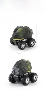 Detailed views of Dilophosaurus pull-back toy racing car with realistic skin texture