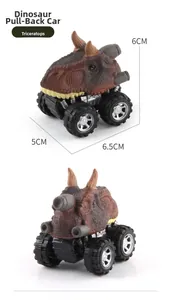 Detailed view of Carnotaurus dinosaur pull back car with dimensions 6.5cm x 5cm x 6cm