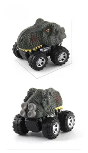 Detailed view of the Tyrannosaurus Rex pull-back toy car with off-road tires and dimensions