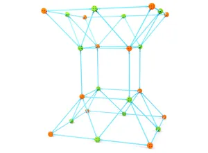 Detailed view of children's fort building kit with blue rods and colorful connector spheres