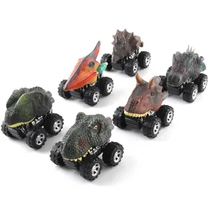 Set of 6 realistic dinosaur pull back cars with off-road tires for boys' racing play