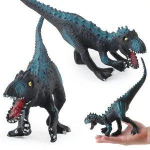 Detailed macro view of the realistic dinosaur toy set with blue textured spine details