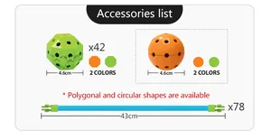 List of 120 building set parts with 42 connector spheres and 78 rods of 43cm length