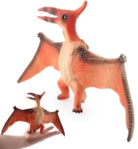 Realistic orange pterosaur dinosaur toy with detailed wing texture and size comparison