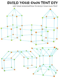DIY build your own tent set featuring flexible blue poles and colorful ball connectors