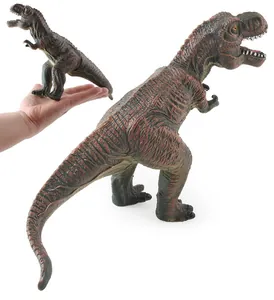 Close-up of T-Rex dinosaur toy showing detailed skin texture and size comparison