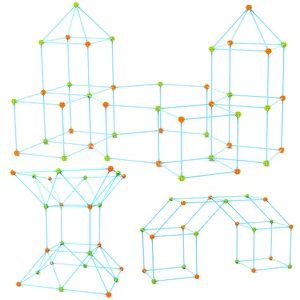Kids 120pc DIY fort building kit featuring blue rods and colorful sphere connectors