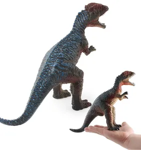 Detailed comparison of Dilophosaurus toy sizes shown in palm for scale on white background