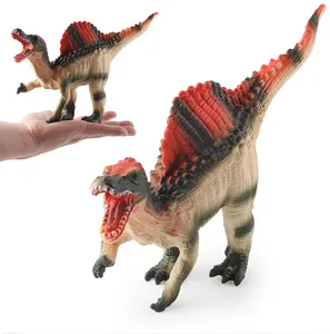 Detailed view of Spinosaurus toy model with realistic skin texture and red back sail
