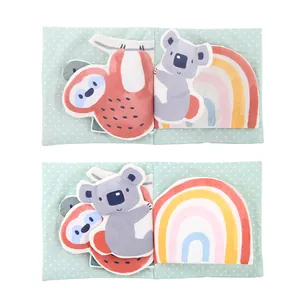 Educational baby cloth book with crinkle paper, sloth and koala animal patterns