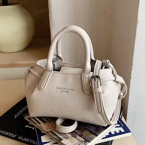 Vintage Women PU Leather Bucket Bag Korean Style Fashion Letter Print Handbag Shoulder Crossbody Bag For Daily Commuting