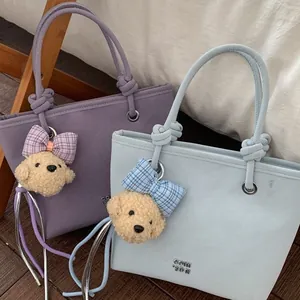 Sac Fourre-tout Femme en Similicuir PU Rétro Avec Poignée à Nœud Charme d'Ours Mignon Sac à Épaule Bandoulière Minimaliste