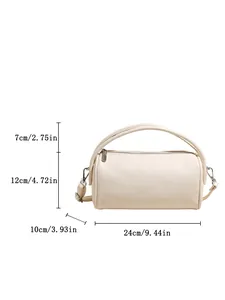 Detailed size chart of cream cylinder handbag with 24cm length and 12cm height