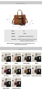 Size chart for minimalist PU crossbody bag showing dimensions and five color options
