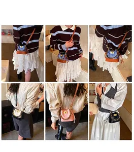 Vues détaillées du mini sac seau avec chaîne dorée sur modèles en diverses couleurs