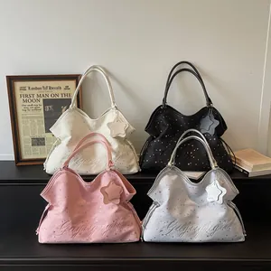 Sacs cabas minimalistes avec imprimé étoiles et broderie Gugu en blanc, noir, rose et gris