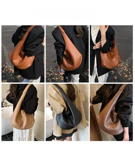 Litchi pattern leather hobo bag showing various colors and large capacity on models