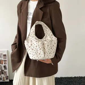 Dolce borsa tote in velluto a coste con motivo orso e tasche multiple color crema