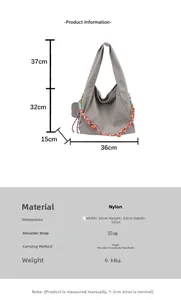 Tabella taglie dettagliata per la borsa tote in nylon grigio con dimensioni 36x32x15cm