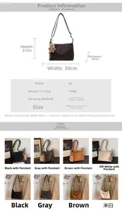 Detailed size chart and multi-color options for the vintage minimalist crossbody bag