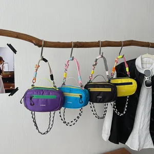 Borsa a Tracolla Sportiva da Donna in Nylon Color Block Borsa Boston Con Manico in Corda Intrecciata e Tracolla a Scacchi Casual Outdoor