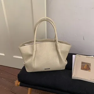 Sac Cabas Femme Grande Capacité en Cuir PU Rétro Texture Plissée Sac à Main Minimaliste Épaule avec Bandoulière Réglable