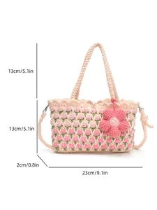 Detailed dimensions of the hand-woven tulip bucket bag showing size specifications