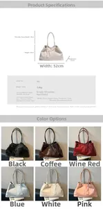 Detailed dimension chart showing large capacity tote bag measurements and color options