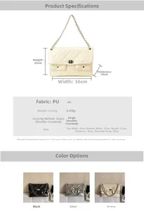 Detailed size specifications for a large quilted chain crossbody messenger bag