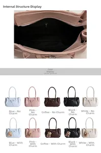 Internal view of minimalist leather tote bag showing zip pocket and multi-color options