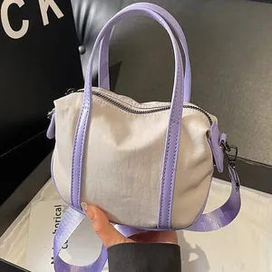 Women Casual Canvas Nylon Mini Crossbody Bag Small Tote Handbag With Adjustable Strap Contrast Color Daily Fashion Purse