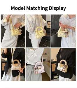 Polka-Dot-Umhängetaschen in Gelb Rosa Beige am Model in verschiedenen Winkeln gezeigt