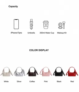 Detailansicht der Kapazität der Halbmond-Tasche für Handy, Schirm und Kosmetik